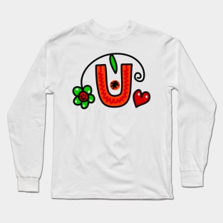 Letter U abc monogram hand drawn colorful alphabet Long Sleeve T-Shirt